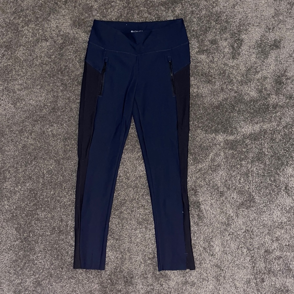 Athleta pants. Blue with black design on the side. Two front pockets.